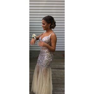 Sparkly rose gold and nude mermaid style prom dress